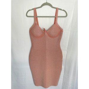 Shein Bustier Bodycon Dress Rhinestone Embellished L Blush Pink